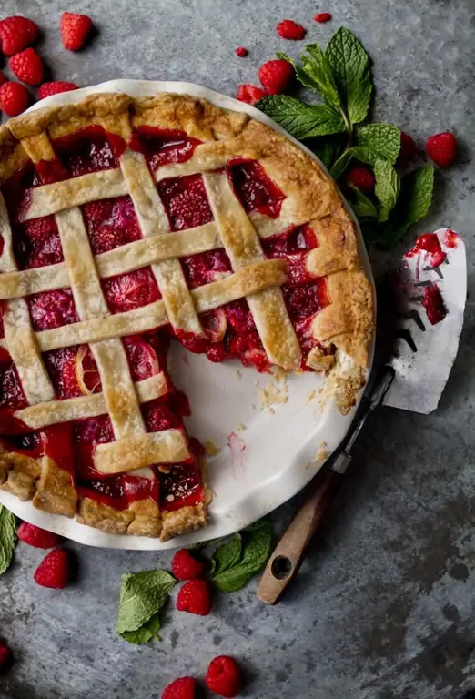 Appetizing pie with raspberries