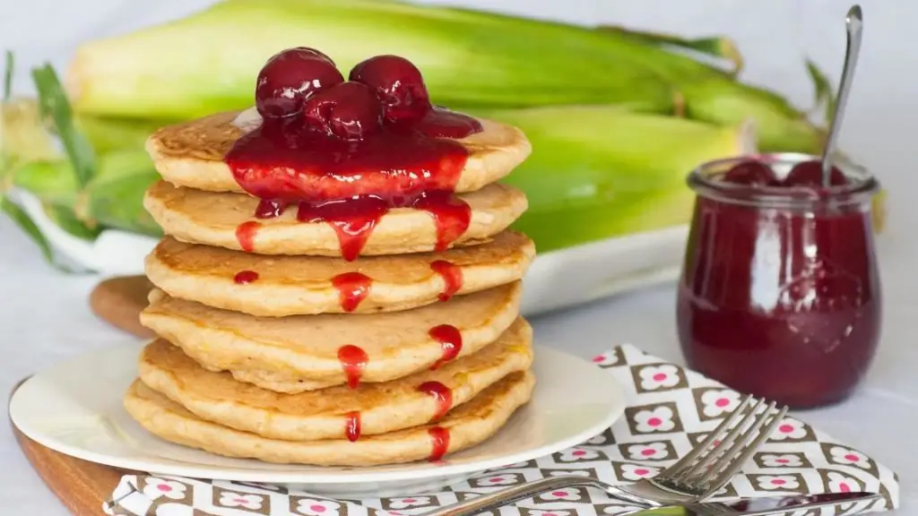 Yeast pancakes with cherries